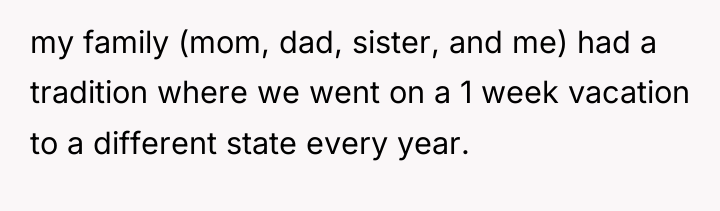my family (mom, dad, sister, and me) had a tradition...