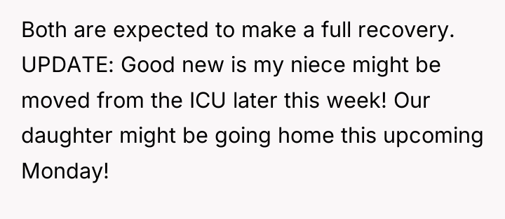 Both are expected to make a full recovery. UPDATE: Good...
