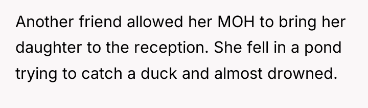 Another friend allowed her MOH to bring her daughter to...
