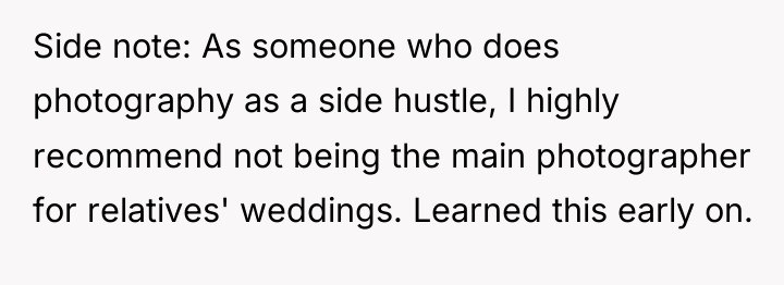 Side note: As someone who does photography as a side...