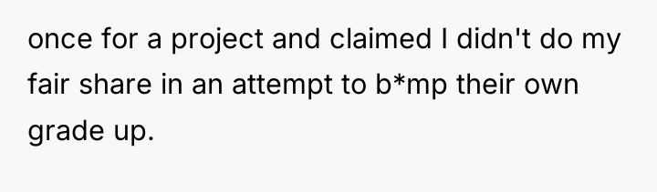 once for a project and claimed I didn't do my...