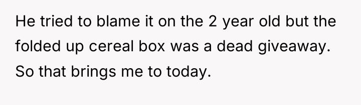 He tried to blame it on the 2 year old...