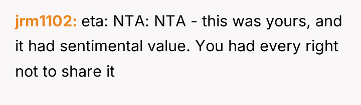 jrm1102 eta: NTA: NTA - this was yours, and it...