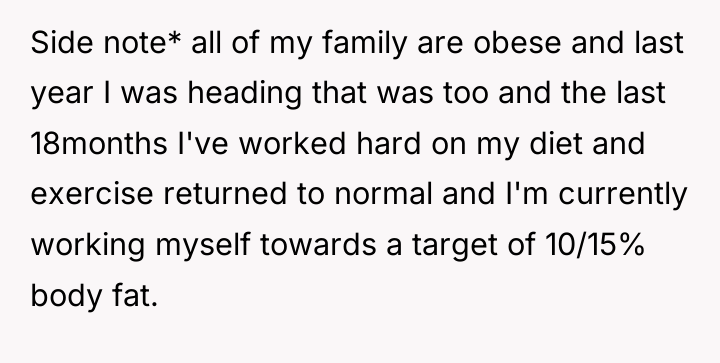 Side note* all of my family are obese and last...