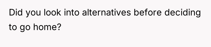 Did you look into alternatives before deciding to go home?