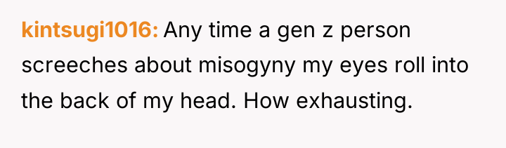 kintsugi1016 Any time a gen z person screeches about misogyny...