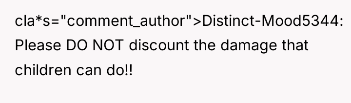 cla*s="comment_author">Distinct-Mood5344: Please DO NOT discount the damage that children can...