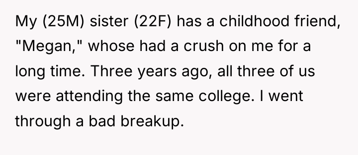 My (25M) sister (22F) has a childhood friend, "Megan," whose...
