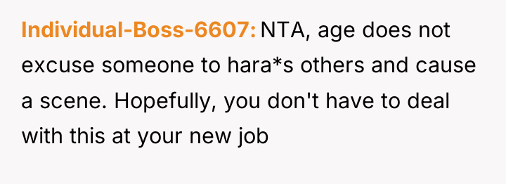 Individual-Boss-6607 NTA, age does not excuse someone to hara*s others...