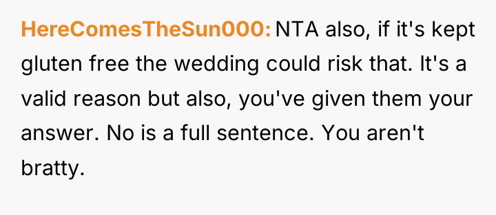 HereComesTheSun000 NTA also, if it's kept gluten free the wedding...