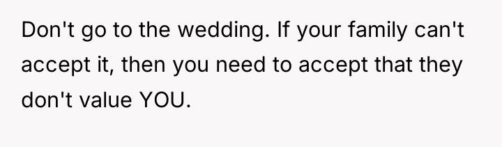Don't go to the wedding. If your family can't accept...