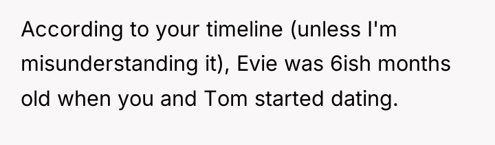 According to your timeline (unless I'm misunderstanding it), Evie was...