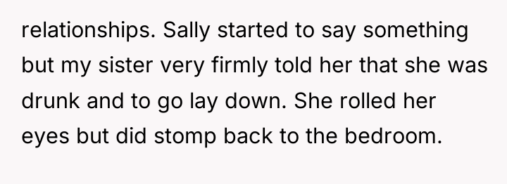 relationships. Sally started to say something but my sister very...