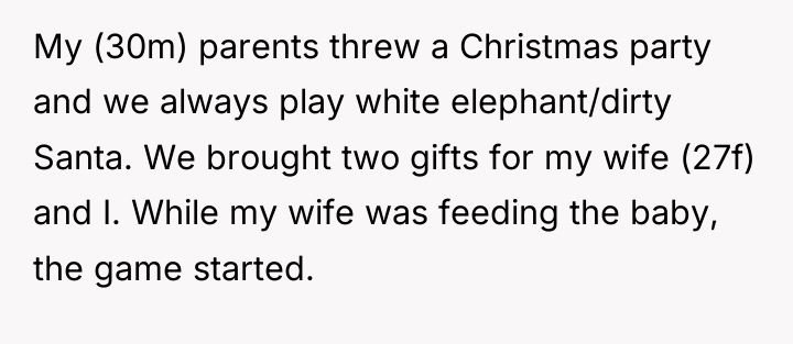 My (30m) parents threw a Christmas party and we always...