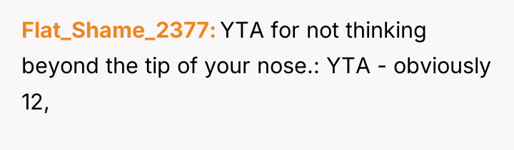 Flat_Shame_2377 YTA for not thinking beyond the tip of your...
