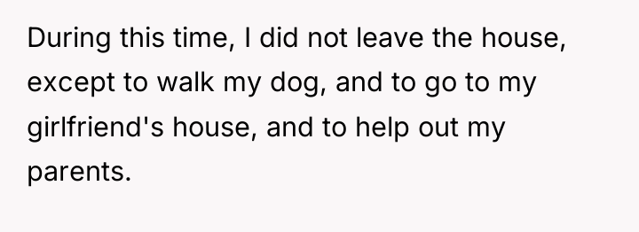 During this time, I did not leave the house, except...