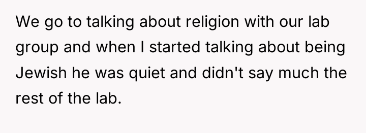 We go to talking about religion with our lab group...