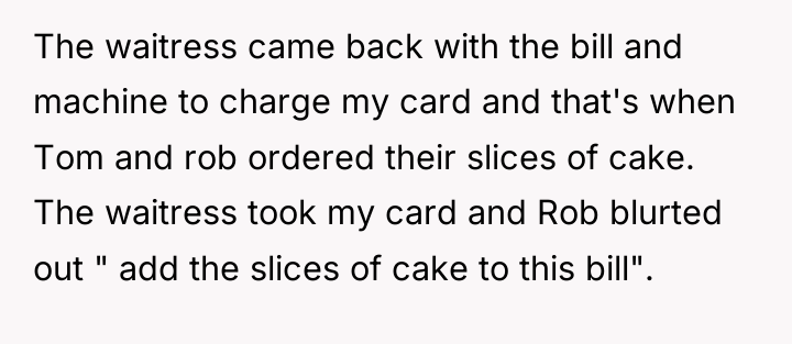 The waitress came back with the bill and machine to...