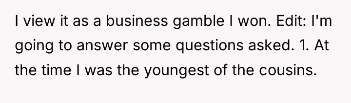 I view it as a business gamble I won. Edit:...