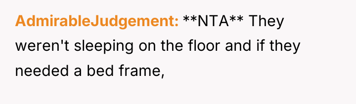 AdmirableJudgement **NTA** They weren't sleeping on the floor and if...