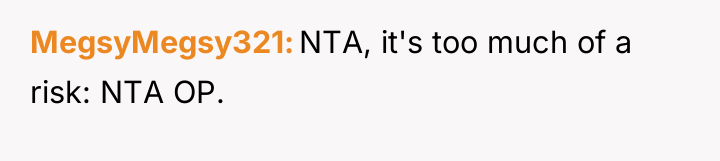 MegsyMegsy321 NTA, it's too much of a risk: NTA OP.
