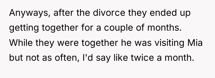 Anyways, after the divorce they ended up getting together for...