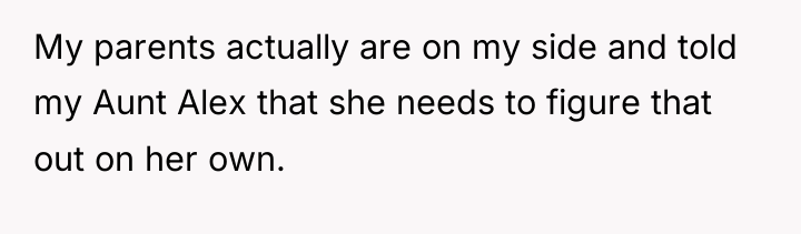 My parents actually are on my side and told my...