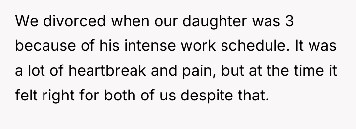 We divorced when our daughter was 3 because of his...