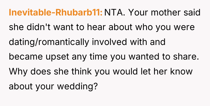 Inevitable-Rhubarb11 NTA. Your mother said she didn't want to hear...
