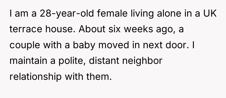 I am a 28-year-old female living alone in a UK...