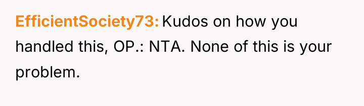 EfficientSociety73 Kudos on how you handled this, OP.: NTA. None...