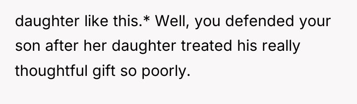 daughter like this.* Well, you defended your son after her...