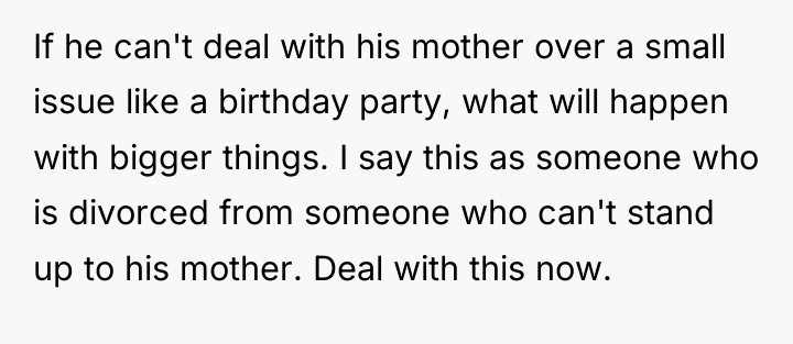 If he can't deal with his mother over a small...