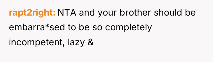 rapt2right NTA and your brother should be embarra*sed to be...