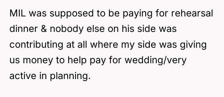 MIL was supposed to be paying for rehearsal dinner &...