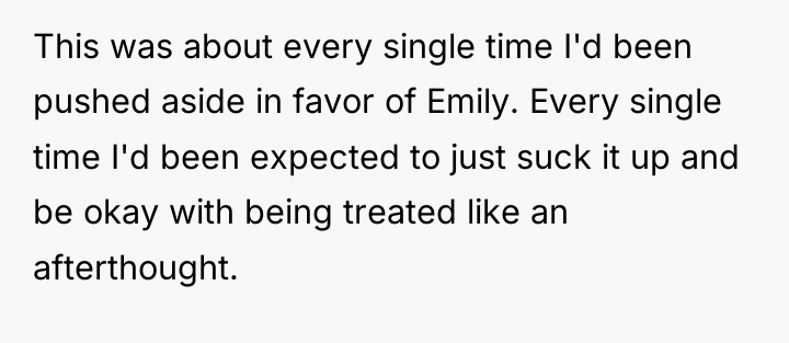 This was about every single time I'd been pushed aside...