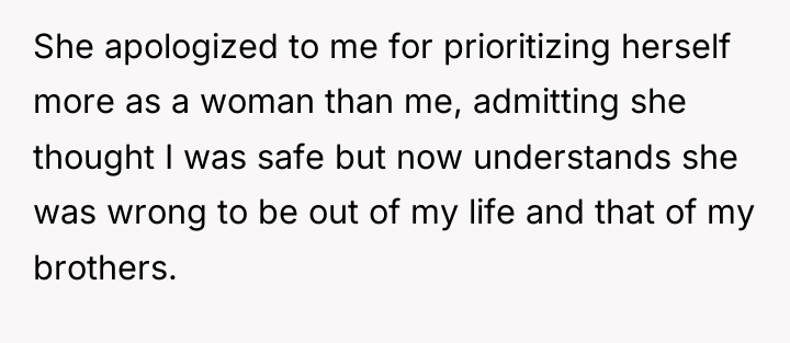 She apologized to me for prioritizing herself more as a...
