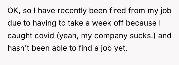 OK, so I have recently been fired from my job...
