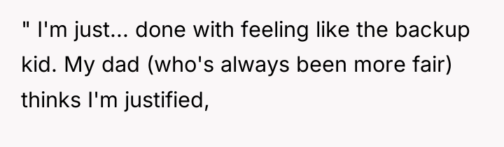 " I'm just... done with feeling like the backup kid....