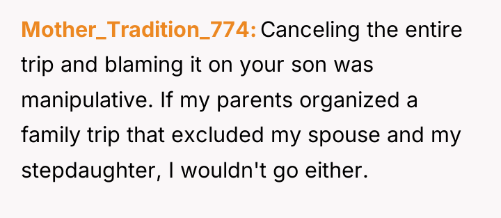 Mother_Tradition_774 Canceling the entire trip and blaming it on your...