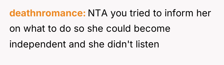 deathnromance NTA you tried to inform her on what to...