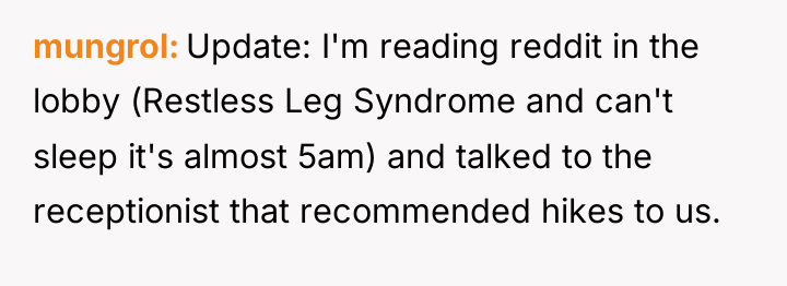 mungrol Update: I'm reading reddit in the lobby (Restless Leg...