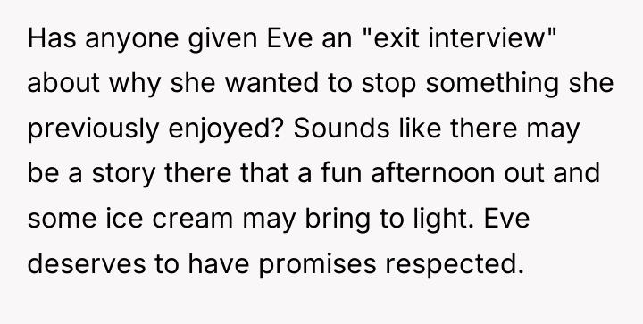 Has anyone given Eve an "exit interview" about why she...