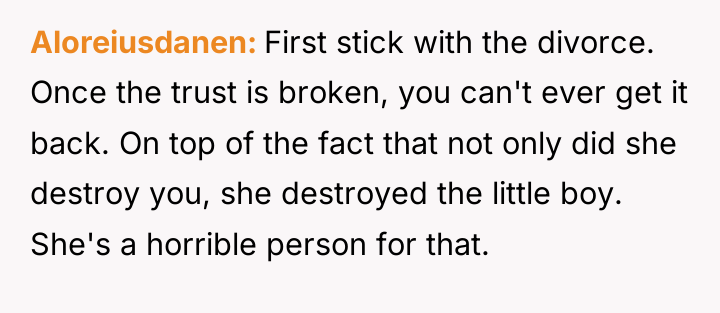 Aloreiusdanen First stick with the divorce. Once the trust is...