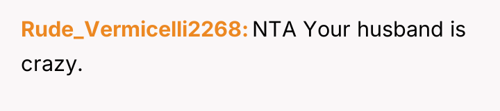 Rude_Vermicelli2268 NTA Your husband is crazy.