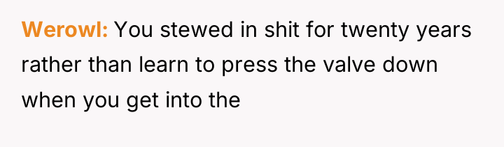 Werowl You stewed in shit for twenty years rather than...