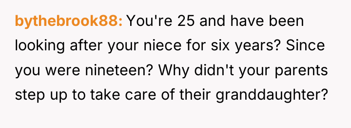bythebrook88 You're 25 and have been looking after your niece...