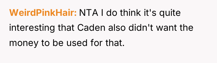 WeirdPinkHair NTA I do think it's quite interesting that Caden...