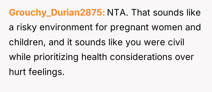 Grouchy_Durian2875 NTA. That sounds like a risky environment for pregnant...