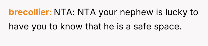 brecollier NTA: NTA your nephew is lucky to have you...